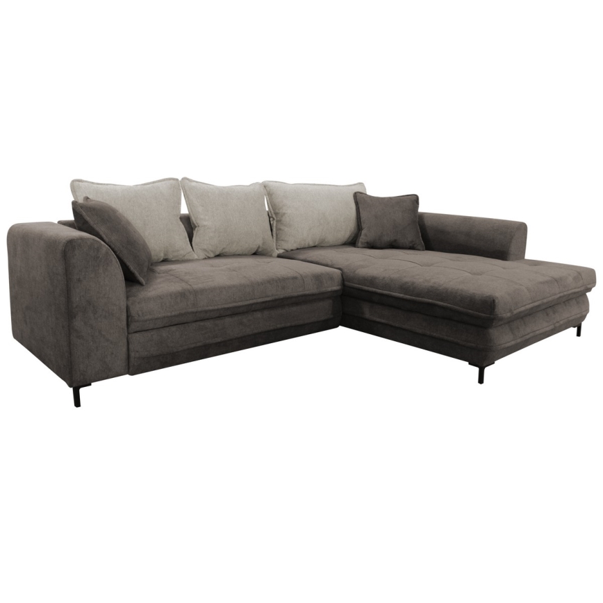 Canapé d'angle convertible en L LAGOA, angle droit, avec coffre de rangement, taupe/gris