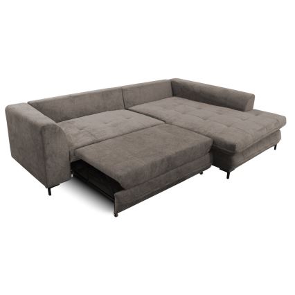 Canapé d'angle convertible en L LAGOA, angle droit, avec coffre de rangement, taupe/gris