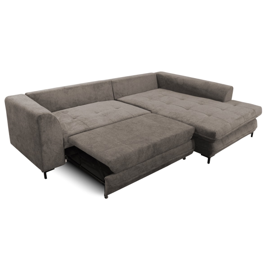Canapé d'angle convertible en L LAGOA, angle droit, avec coffre de rangement, taupe/gris