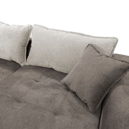 Canapé d'angle convertible en L LAGOA, angle droit, avec coffre de rangement, taupe/gris