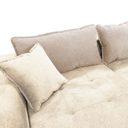 Canapé d'angle convertible LAGOA en L, côté gauche, beige/marron, avec coffre de rangement