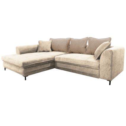 Canapé d'angle convertible avec coffre de rangement en L LAGOA gauche beige/marron