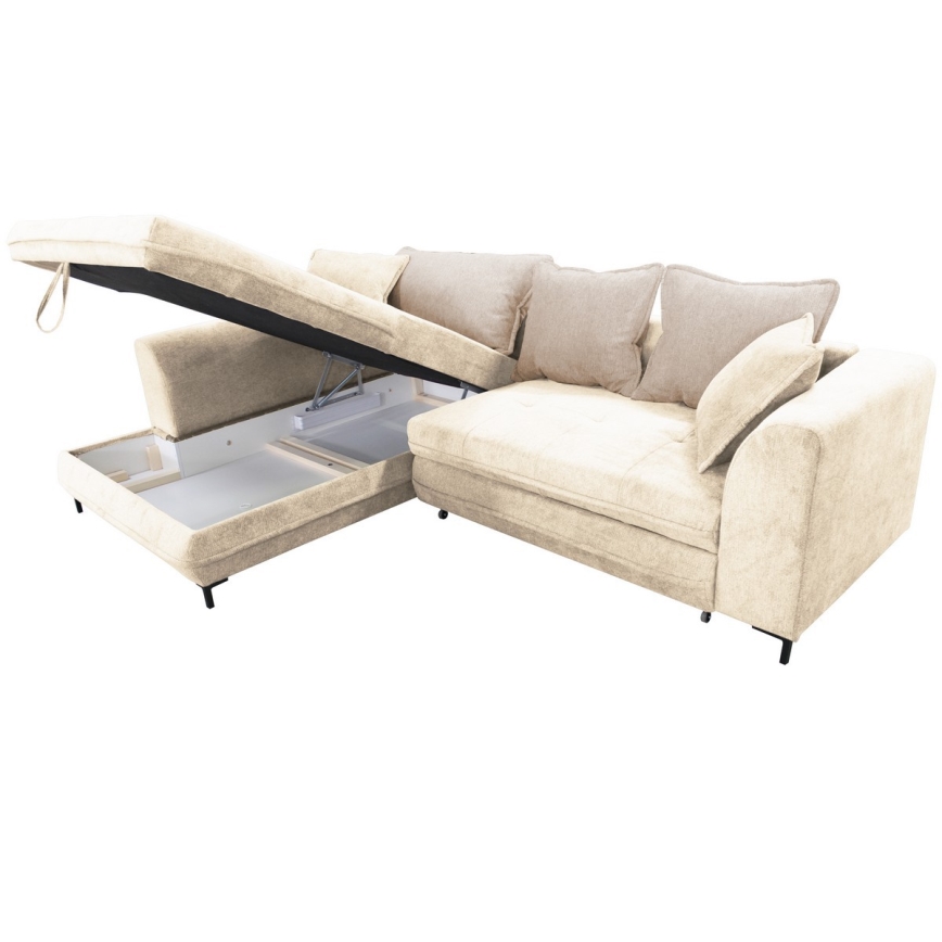 Canapé d'angle convertible avec coffre de rangement en L LAGOA gauche beige/marron
