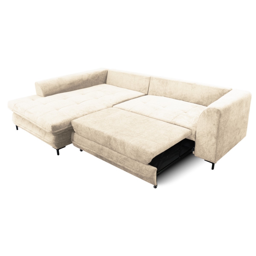 Canapé d'angle convertible avec coffre de rangement en L LAGOA gauche beige/marron