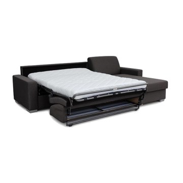 Canapé d'angle convertible en L LEKA droit marron avec rangement, idéal pour un couchage quotidien