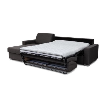 Canapé d'angle convertible en L LEKA gauche marron avec espace de rangement, idéal pour un couchage quotidien