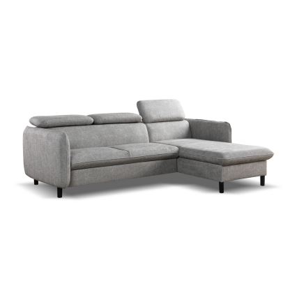 Canapé d'angle convertible en L NISA avec coffre de rangement intégré — gris, version droite