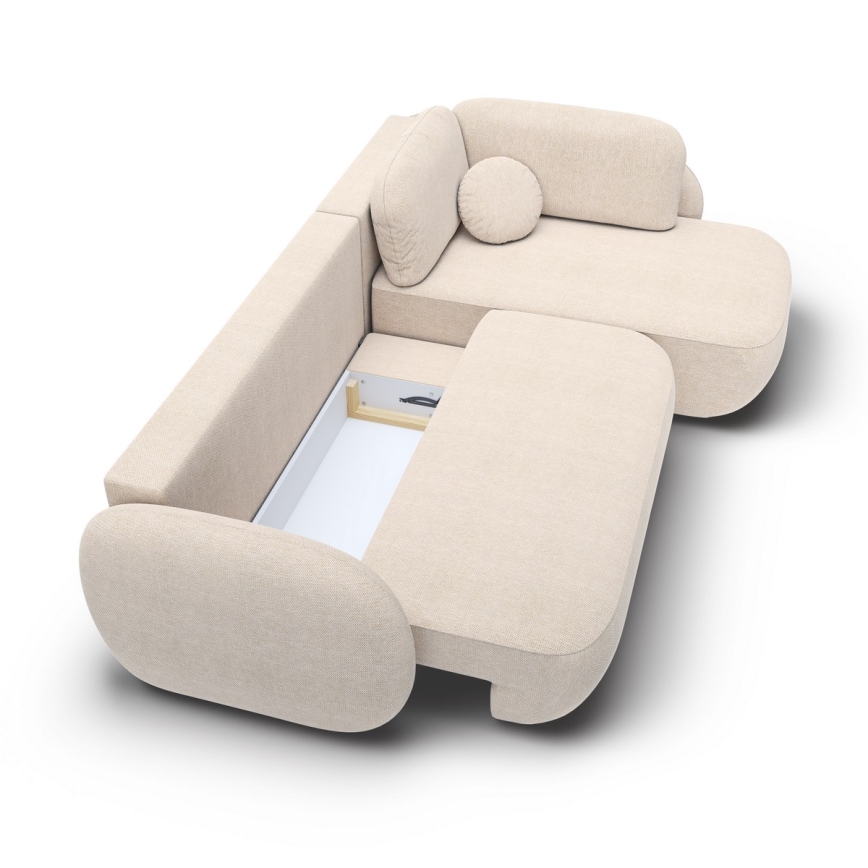 Canapé d'angle convertible en L OLBIA avec coffre de rangement, angle droit, beige