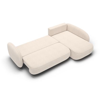 Canapé d'angle convertible en L OLBIA avec coffre de rangement, angle droit, beige