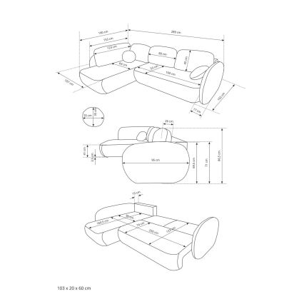 Canapé d'angle convertible en L OLBIA avec coffre de rangement, angle droit, beige
