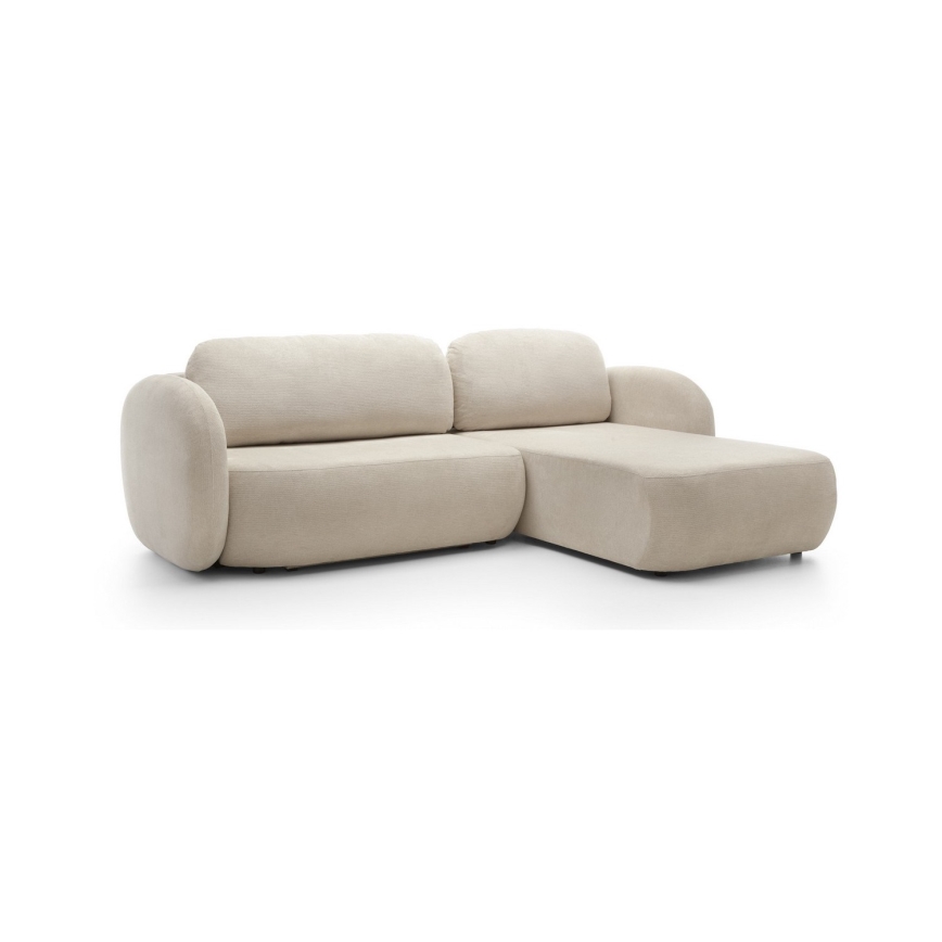 Canapé d'angle convertible en L OLBIA avec coffre de rangement, version droite, beige