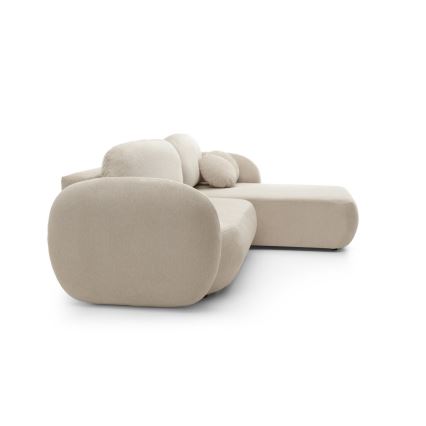 Canapé d'angle convertible en L OLBIA avec coffre de rangement, version droite, beige