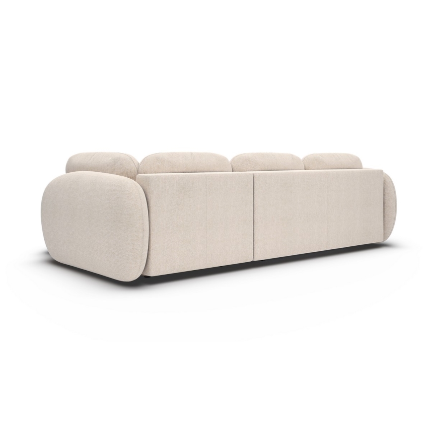 Canapé d'angle convertible en L OLBIA, côté droit, beige, avec coffre de rangement
