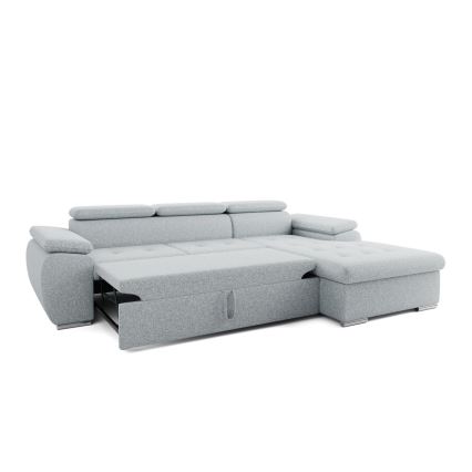 Canapé d'angle convertible en L PADUA, gris, avec coffre de rangement, version droite
