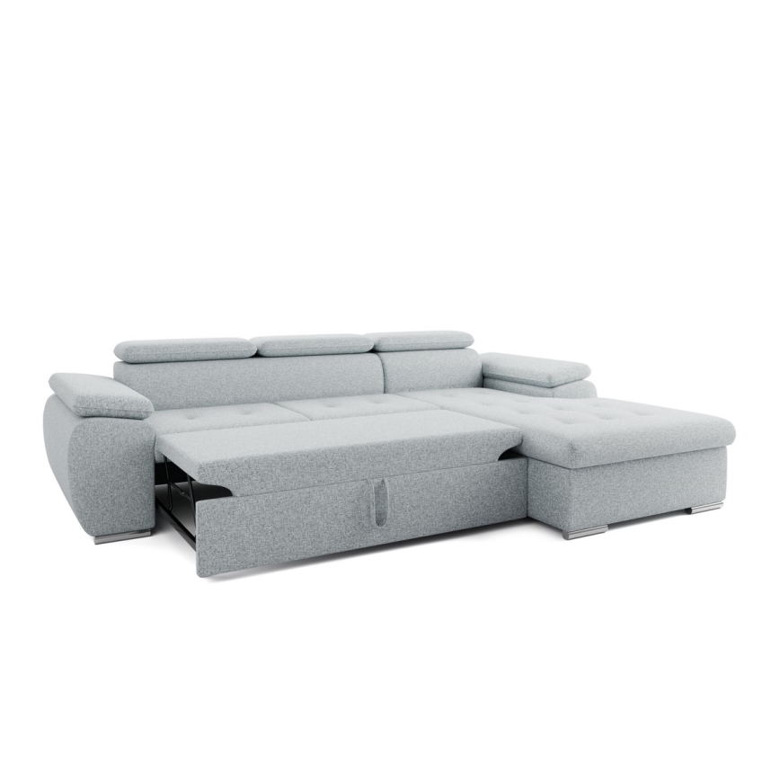 Canapé d'angle convertible en L PADUA, gris, avec coffre de rangement, version droite