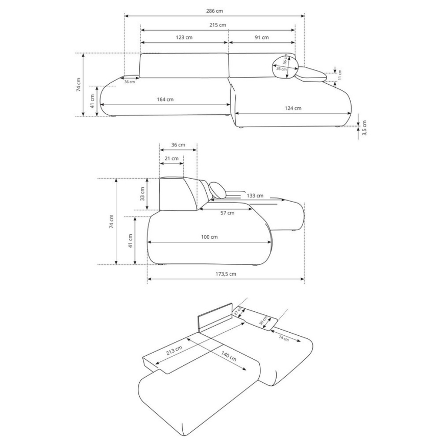 Canapé d'angle convertible en L PRATO, version droite, beige, avec coffre de rangement