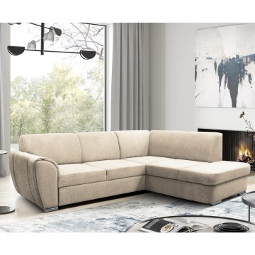 Canapé d'angle convertible en L SERPA, angle droit, beige, avec coffre de rangement