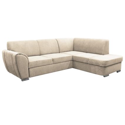 Canapé d'angle convertible en L SERPA, angle droit, beige, avec coffre de rangement