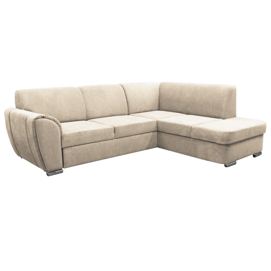 Canapé d'angle convertible en L SERPA, angle droit, beige, avec coffre de rangement