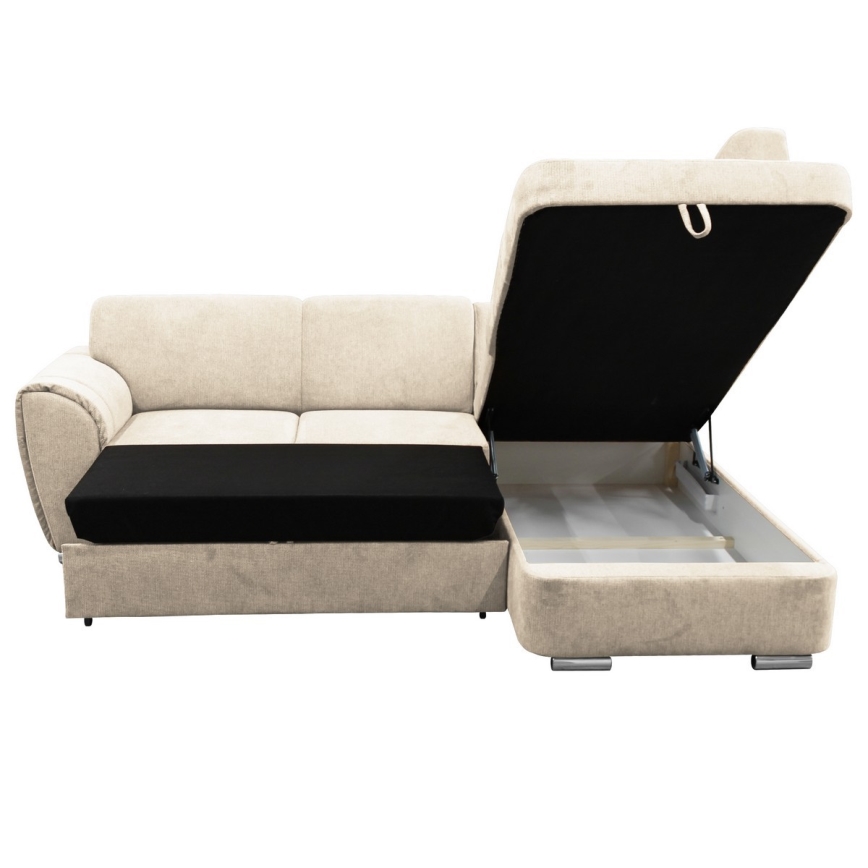 Canapé d'angle convertible en L SERPA, angle droit, beige, avec coffre de rangement