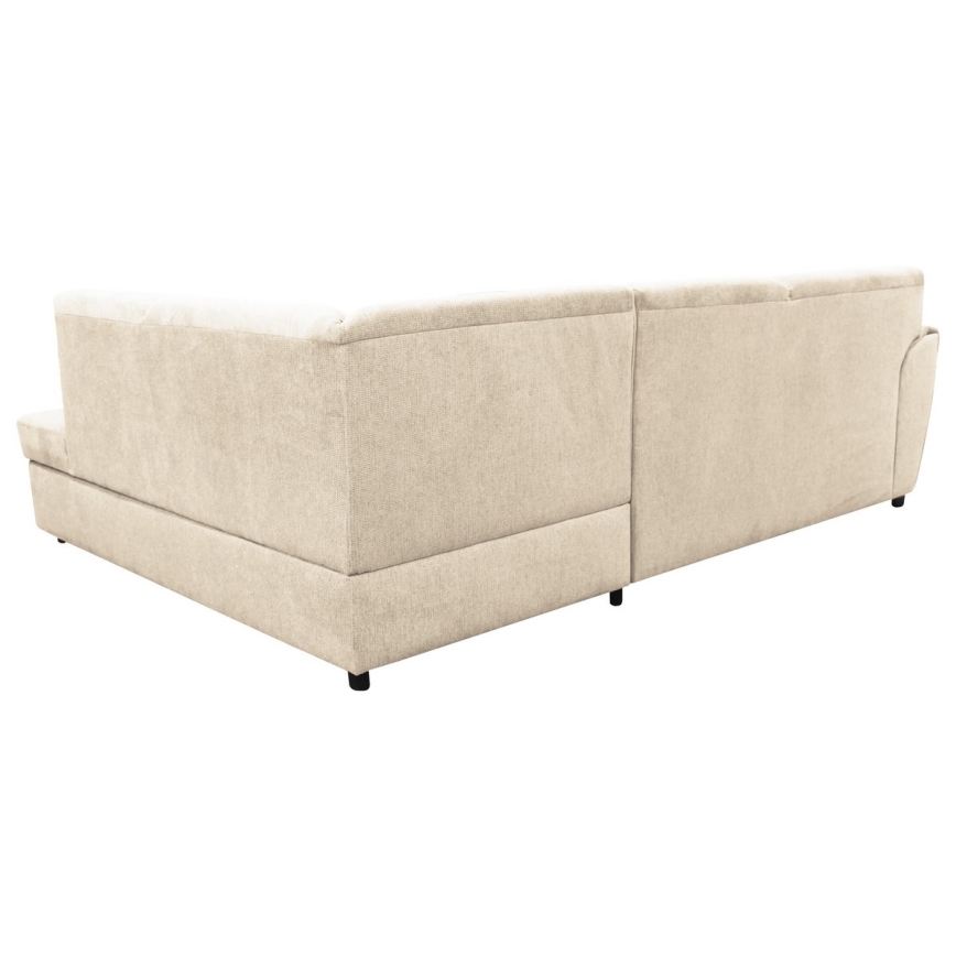 Canapé d'angle convertible en L SERPA, angle droit, beige, avec coffre de rangement