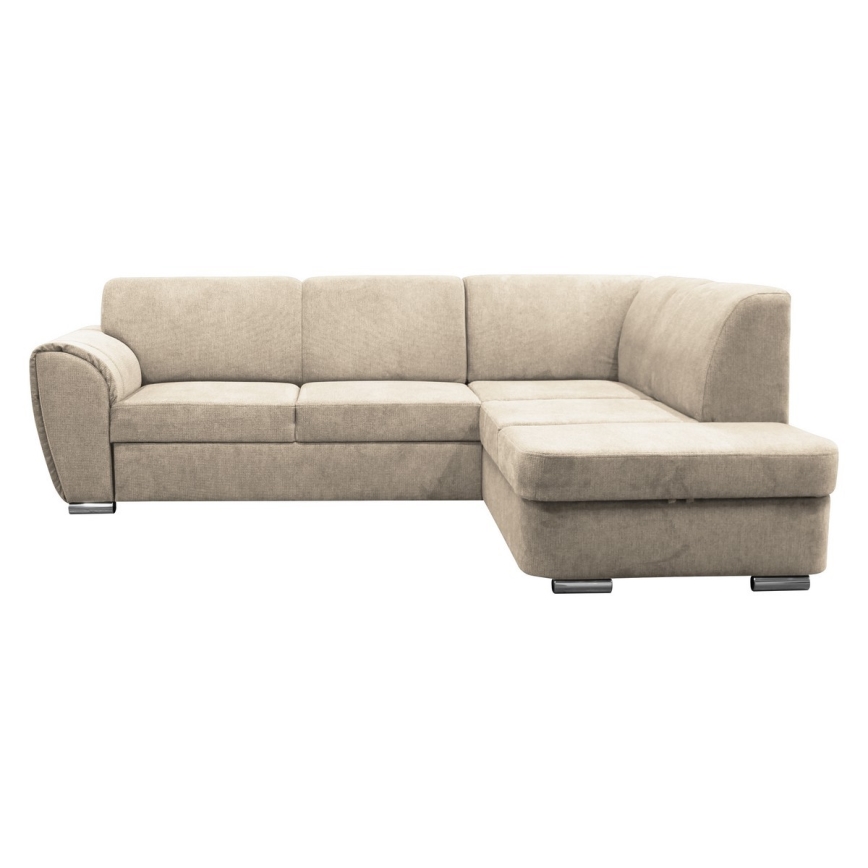 Canapé d'angle convertible en L SERPA, angle droit, beige, avec coffre de rangement