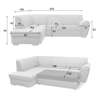 Canapé d'angle convertible en L SERPA, angle droit, beige, avec coffre de rangement