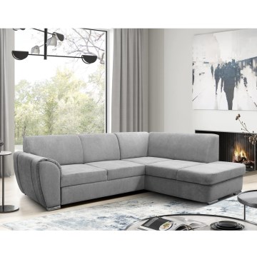 Canapé d'angle convertible en L SERPA avec coffre de rangement, version droite, gris