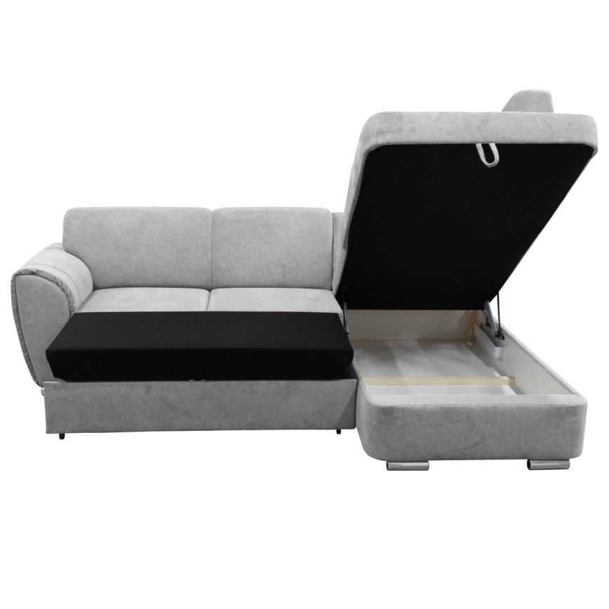Canapé d'angle convertible en L SERPA avec coffre de rangement, version droite, gris