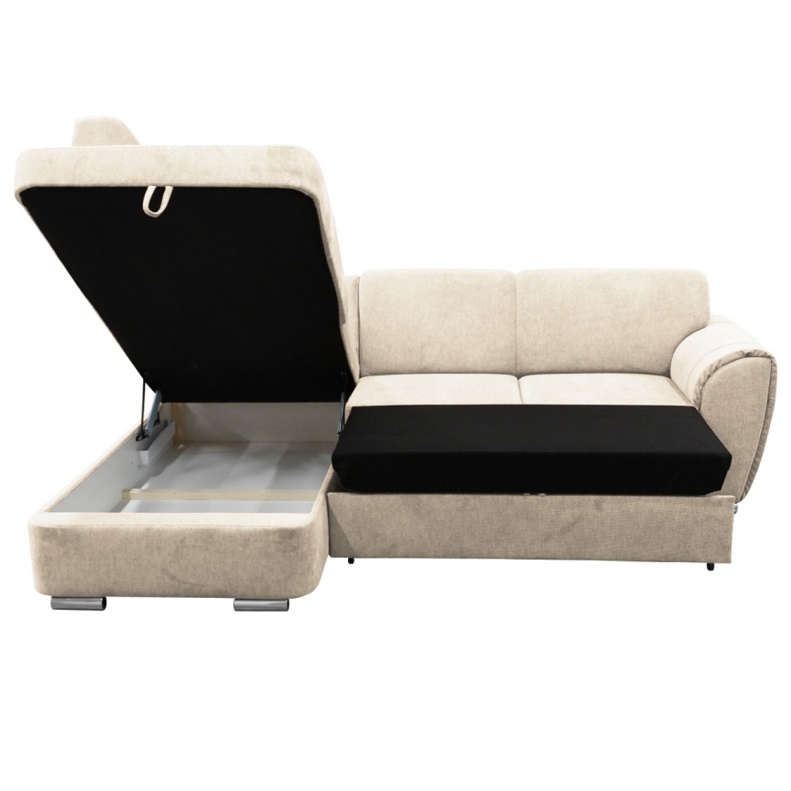 Canapé d'angle convertible en L SERPA, version gauche, beige, avec coffre de rangement intégré