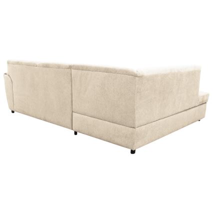 Canapé d'angle convertible en L SERPA, version gauche, beige, avec coffre de rangement intégré