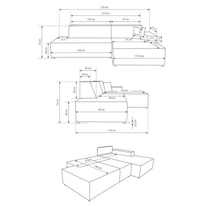 Canapé d'angle convertible en L TERAMO avec coffre de rangement, angle droit, beige