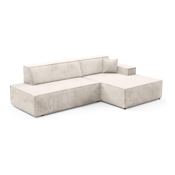 Canapé d'angle convertible en L TERAMO, version droite, beige, avec coffre de rangement