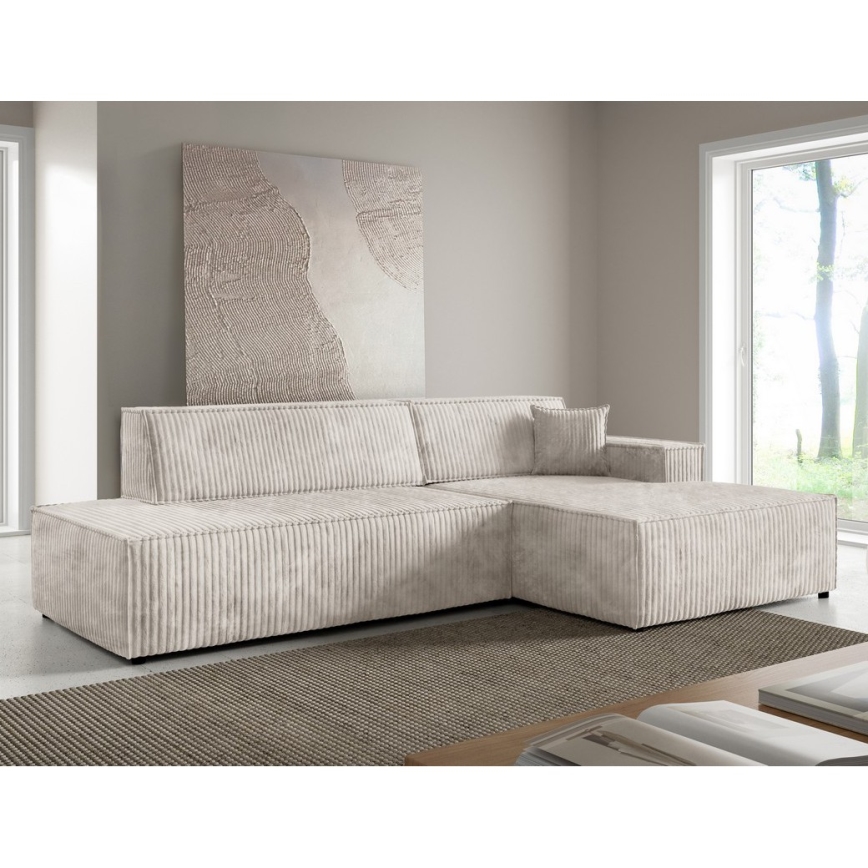 Canapé d'angle convertible en L TERAMO, version droite, beige, avec coffre de rangement