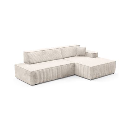 Canapé d'angle convertible en L TERAMO, version droite, beige, avec coffre de rangement