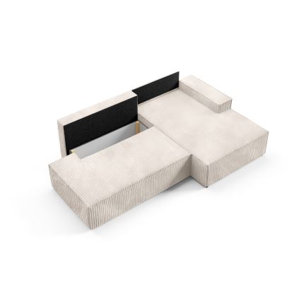 Canapé d'angle convertible en L TERAMO, version droite, beige, avec coffre de rangement