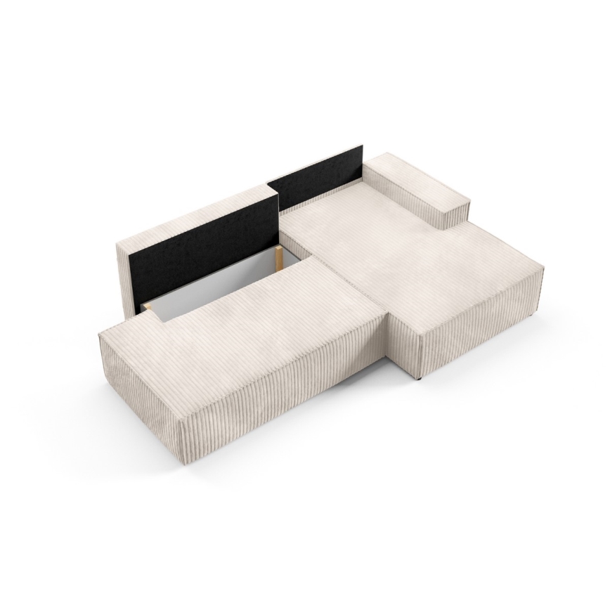 Canapé d'angle convertible en L TERAMO, version droite, beige, avec coffre de rangement