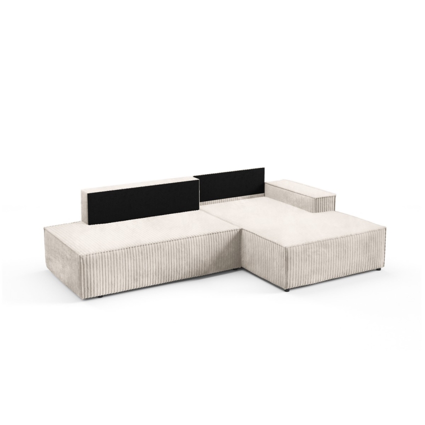 Canapé d'angle convertible en L TERAMO, version droite, beige, avec coffre de rangement