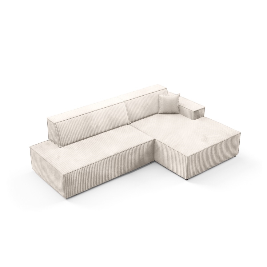 Canapé d'angle convertible en L TERAMO, version droite, beige, avec coffre de rangement