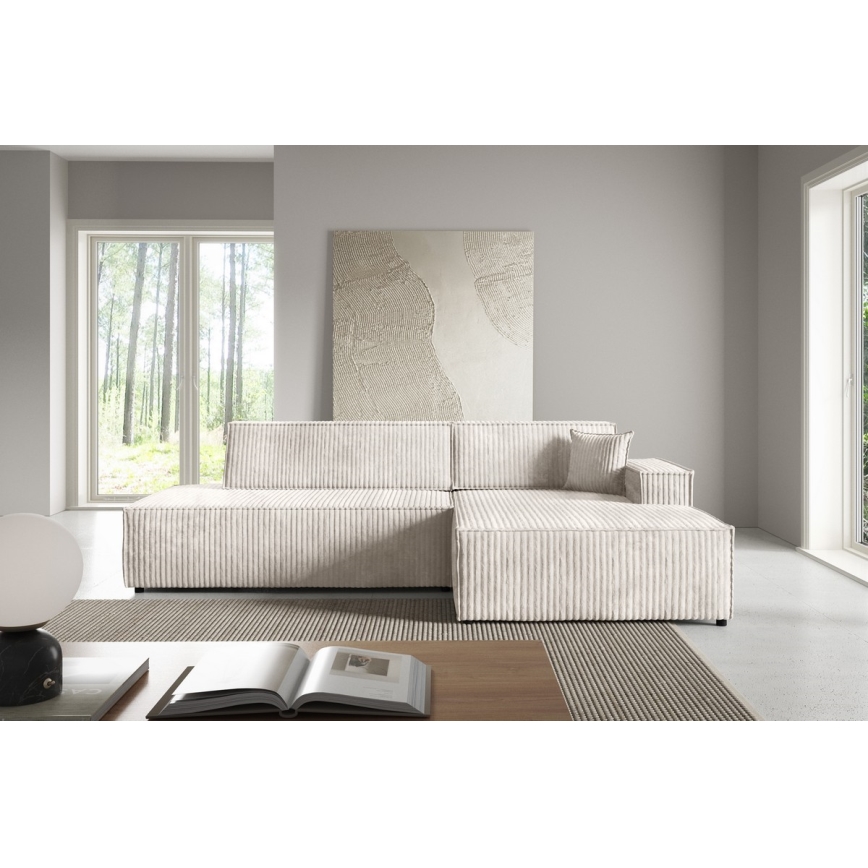 Canapé d'angle convertible en L TERAMO, version droite, beige, avec coffre de rangement