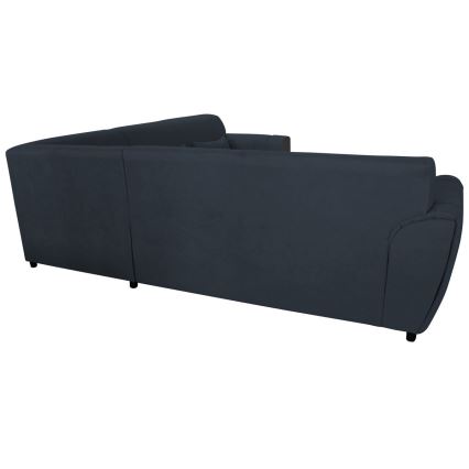 Canapé d'angle convertible VISEU en L, version gauche, anthracite/noir, avec coffre de rangement