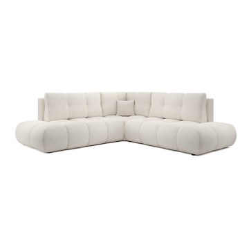 Canapé d'angle convertible en tissu avec rangement, forme en L ALMADA, côté droit, beige