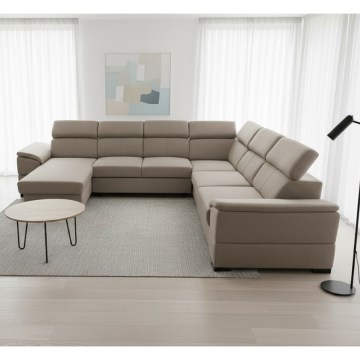 Canapé d'angle convertible en U à angle réversible avec coffre de rangement GRANADA, beige