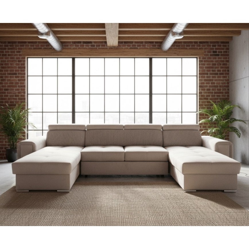 Canapé d'angle convertible en U à angle réversible avec coffre de rangement SALVADA beige