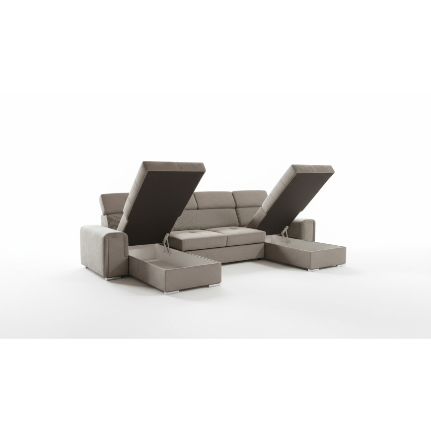 Canapé d'angle convertible en U à angle réversible avec coffre de rangement SALVADA beige
