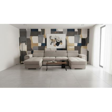 Canapé d'angle convertible en U à angle réversible avec coffre de rangement SALVADA beige