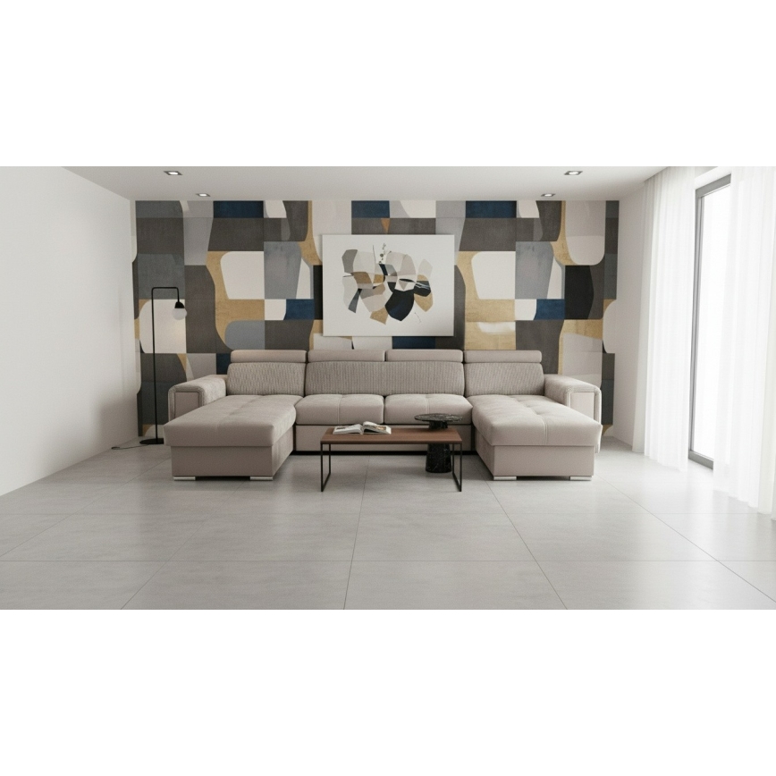 Canapé d'angle convertible en U à angle réversible avec coffre de rangement SALVADA beige