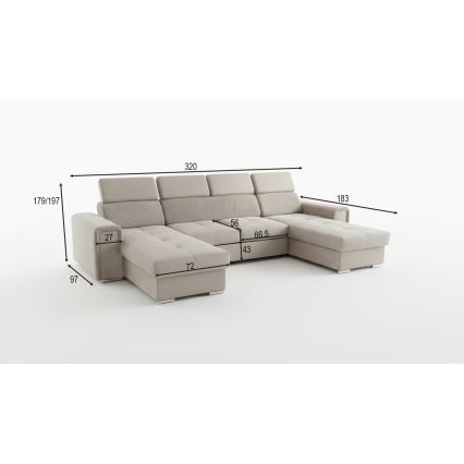 Canapé d'angle convertible en U à angle réversible avec coffre de rangement SALVADA beige