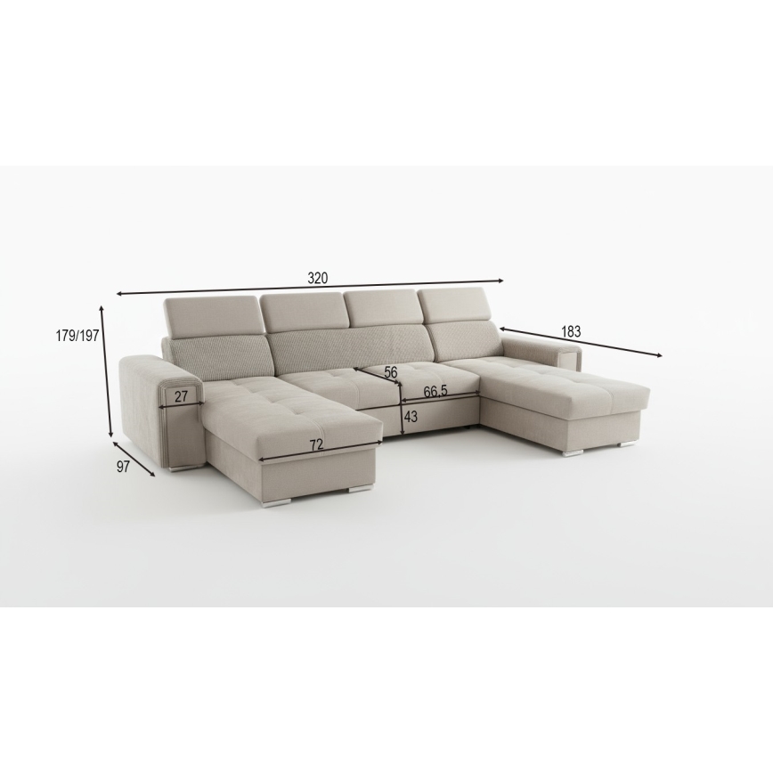 Canapé d'angle convertible en U à angle réversible avec coffre de rangement SALVADA beige