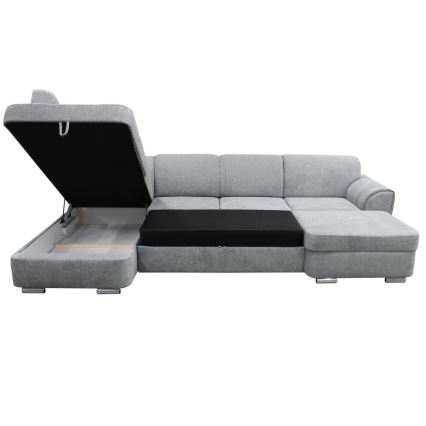 Canapé d'angle convertible en U avec coffre de rangement SERPA, version gauche, gris